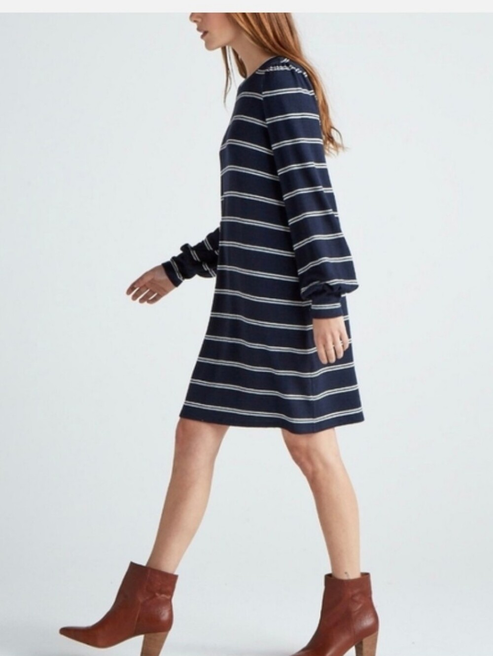 NWT Lucky Brand StripePuff Sleeve Cloud JerseyDress Size Large